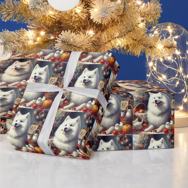 Vintage American Eskimo Painting Wrapping Paper (Holidays)