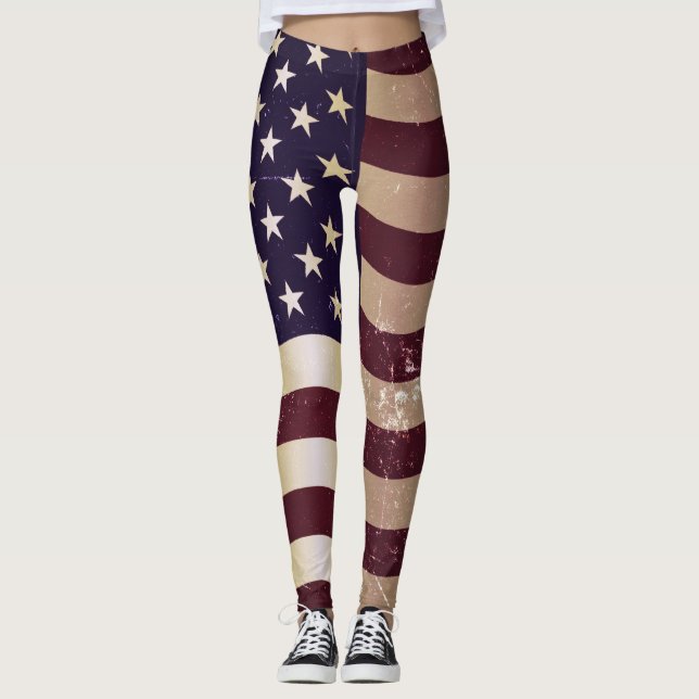 Vintage American Flag #2 Leggings (Front)