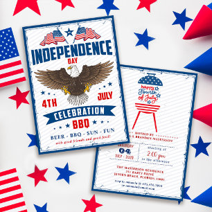 Vintage American Flag 4th Of July BBQ Party Invitation
