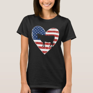 Vintage American Flag 4th Of July Cow Dad Mom Cow T-Shirt