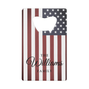 Vintage American flag and custom family name Credit Card Bottle Opener
