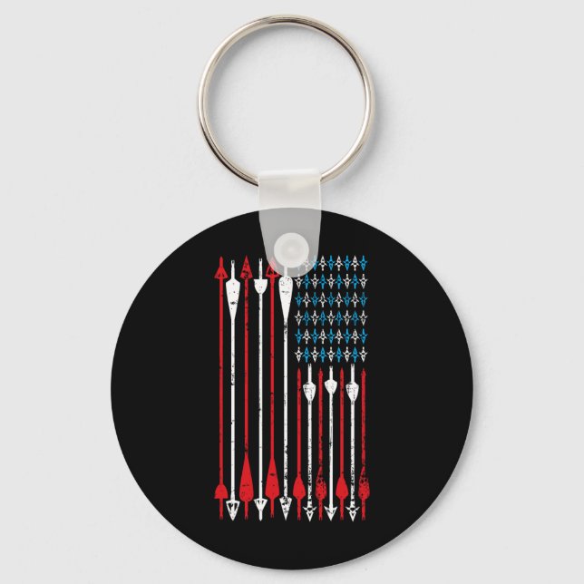 Vintage American Flag Archery Bow Hunting  Keychain (Front)