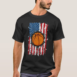 Vintage American Flag Basketball Patriotic Us Flag T-Shirt