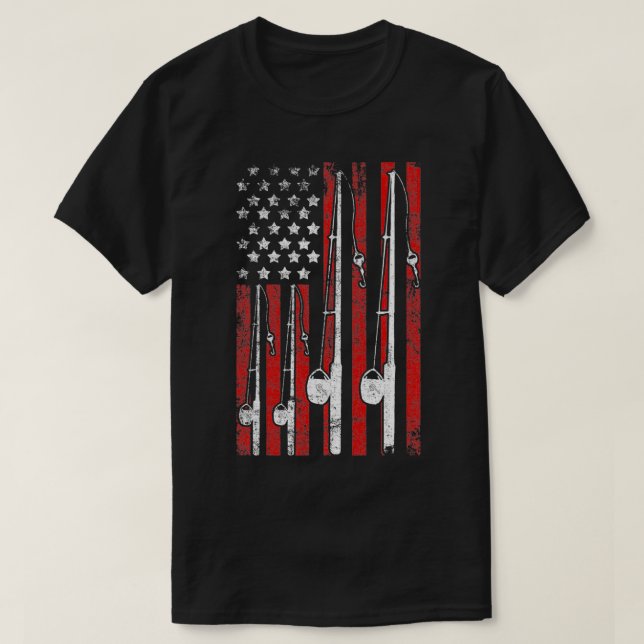 Vintage American Flag Bass Fishing Pole Pullover  (Design Front)