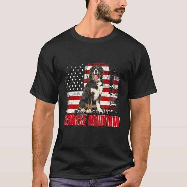 Vintage American Flag Bernese Mountain Dog T-Shirt (Front)