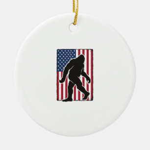 Vintage American Flag Bigfoot Silhouette Vector De Ceramic Ornament