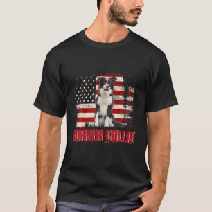 Vintage American Flag Border Collie Dog Lover T-Shirt