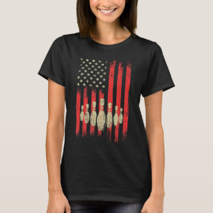 Vintage American Flag Bowling Pins Patriotic Bowl T-Shirt