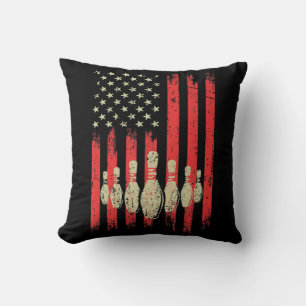 Vintage American Flag Bowling Pins  Patriotic Bowl Throw Pillow