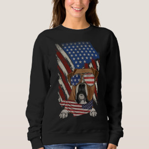 Vintage American Flag Boxer Dad Mom Dog  4th Of Ju Sweatshirt