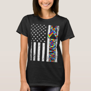 Vintage American Flag Brother Autism Awareness Fam T-Shirt