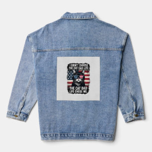 Vintage American Flag Cat Dad Father's Day Kitten  Denim Jacket