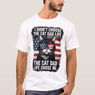 Vintage American Flag Cat Dad Father's Day Kitten  T-Shirt