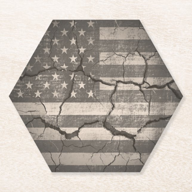 Vintage American Flag Cracked Paper Coaster (Front)
