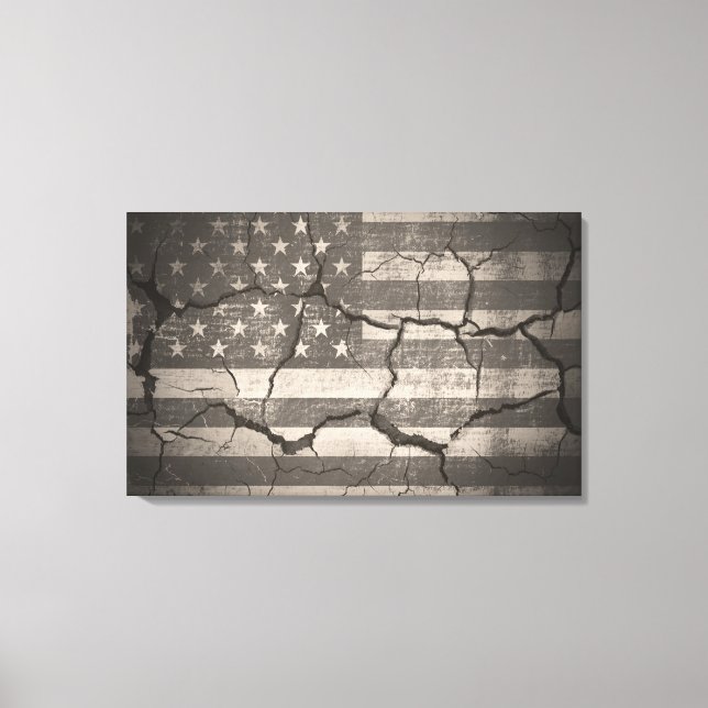 Vintage American Flag Cracked Wall Canvas Print (Front)