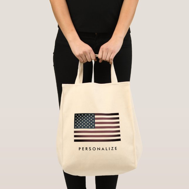 Vintage American flag custom grocery tote bag (Front (Product))
