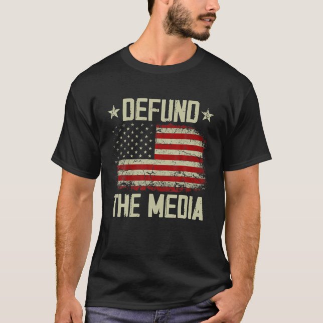 Vintage American Flag Defund The Media T-Shirt (Front)