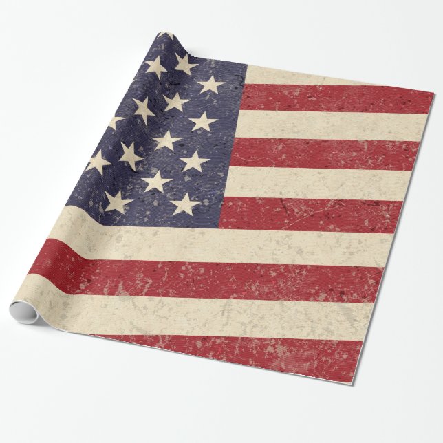 Vintage American Flag Distressed Effect Wrapping Paper (Unrolled)