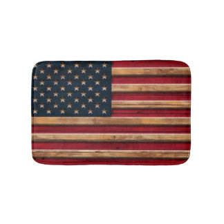 Vintage American Flag Distressed Wood Look Bath Mat