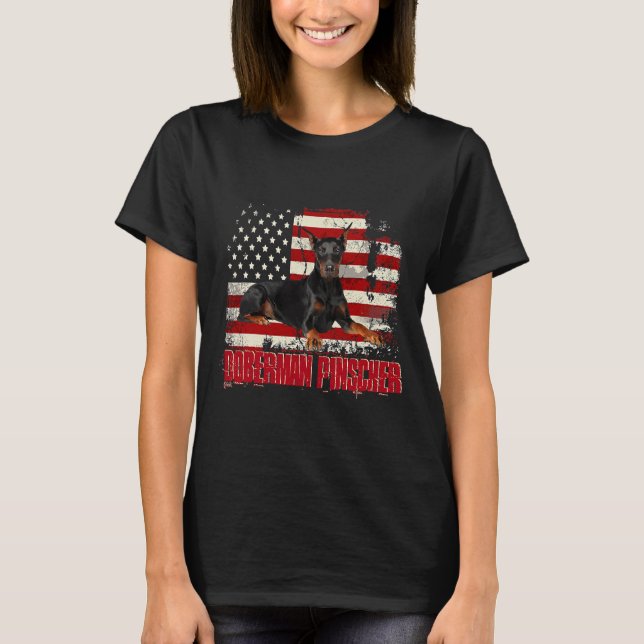 Vintage American Flag Doberman T-Shirt (Front)