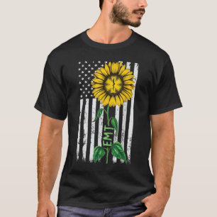 Vintage American Flag EMT Sunflower Hippie EMT Nur T-Shirt