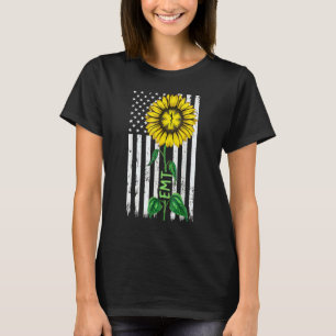 Vintage American Flag Emt Sunflower Hippie Emt Nur T-Shirt