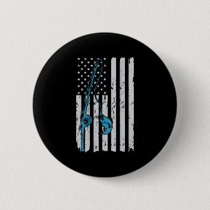 Vintage American Flag Fishing Fisherman Patriotic  2 Inch Round Button