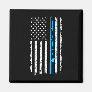 Vintage American Flag Fishing Rod Short Sleeve Magnet