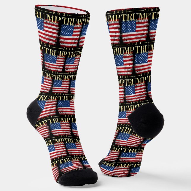 Vintage American Flag Gold Trump 2024 Socks (Angled)
