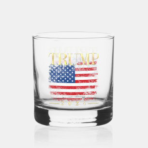 Vintage American Flag Gold Trump 2024 Whiskey Glass