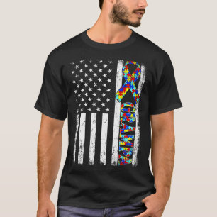 Vintage American Flag Grampa Autism Awareness Fami T-Shirt