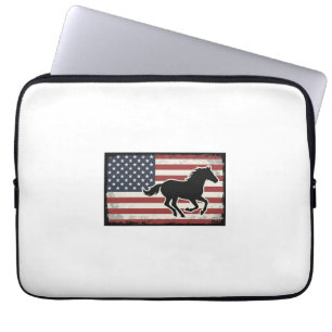 Vintage American Flag Horse Vector Art Design Laptop Sleeve