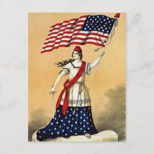 Vintage American Flag Lady Liberty Postcard