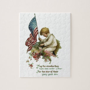 Vintage American Flag Little Boy Memorial Day Jigsaw Puzzle