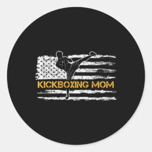 Vintage American Flag Mma Kickboxing Fighter Mom S Classic Round Sticker