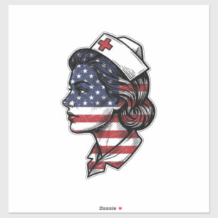 Vintage American Flag Nurse Profile Vector Design_