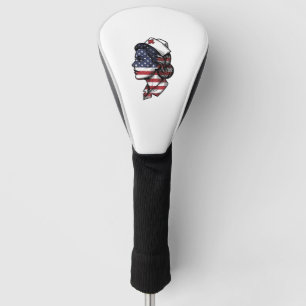 Vintage American Flag Nurse Profile Vector Design_ Golf Head Cover
