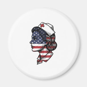 Vintage American Flag Nurse Profile Vector Design_ Magnet