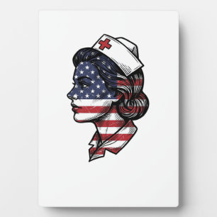 Vintage American Flag Nurse Profile Vector Design_ Plaque