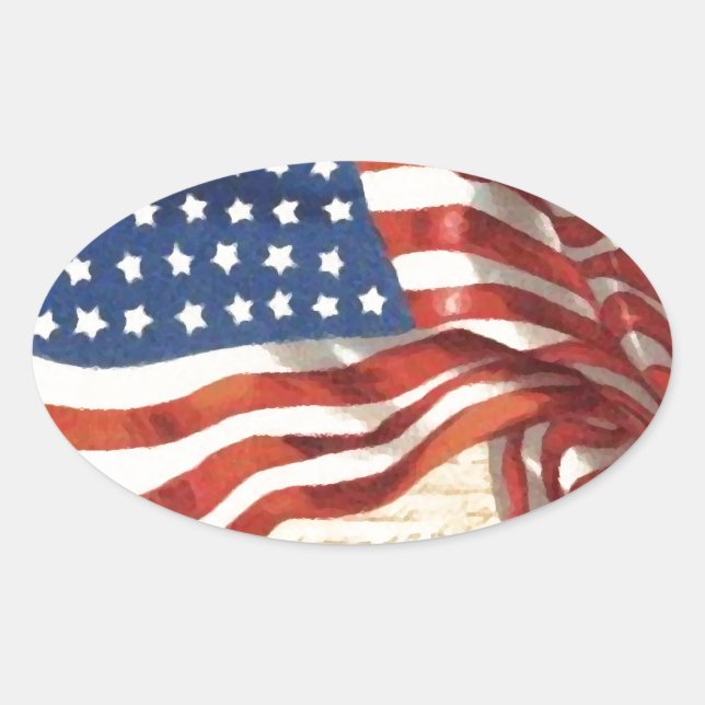Vintage American Flag Oval Sticker (Front)
