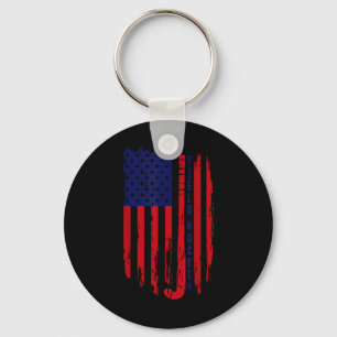 Vintage American Flag Patriotic Field Hockey Stick Keychain