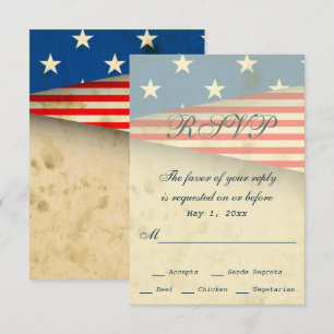 Vintage American Flag Patriotic Wedding RSVP Card