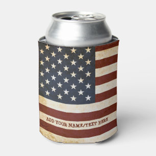 Vintage American Flag Personalized Can Cooler