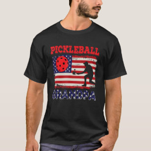 Vintage American Flag Pickleball Grandpa Costume P T-Shirt