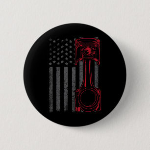 Vintage American Flag Piston Funny Muscle Car Mech 2 Inch Round Button