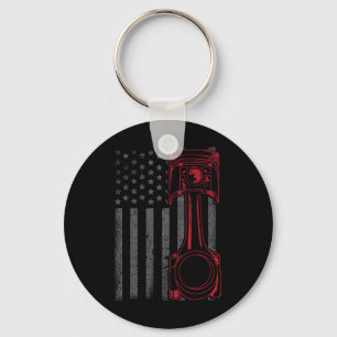 Vintage American Flag Piston Funny Muscle Car Mech Keychain