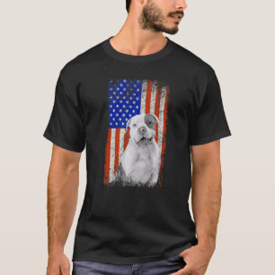Vintage American Flag Pitbull Dog Dad Mom Puppy Pa T-Shirt