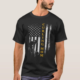 Vintage American Flag Proud Curling Mom Curler Sil T-Shirt