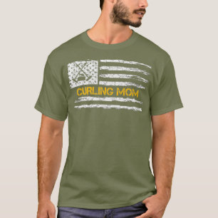 Vintage American Flag Proud Curling Mom Curler T-Shirt