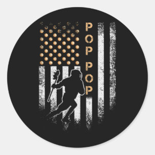 Vintage American Flag Proud Lacrosse Pop Pop Lax S Classic Round Sticker
